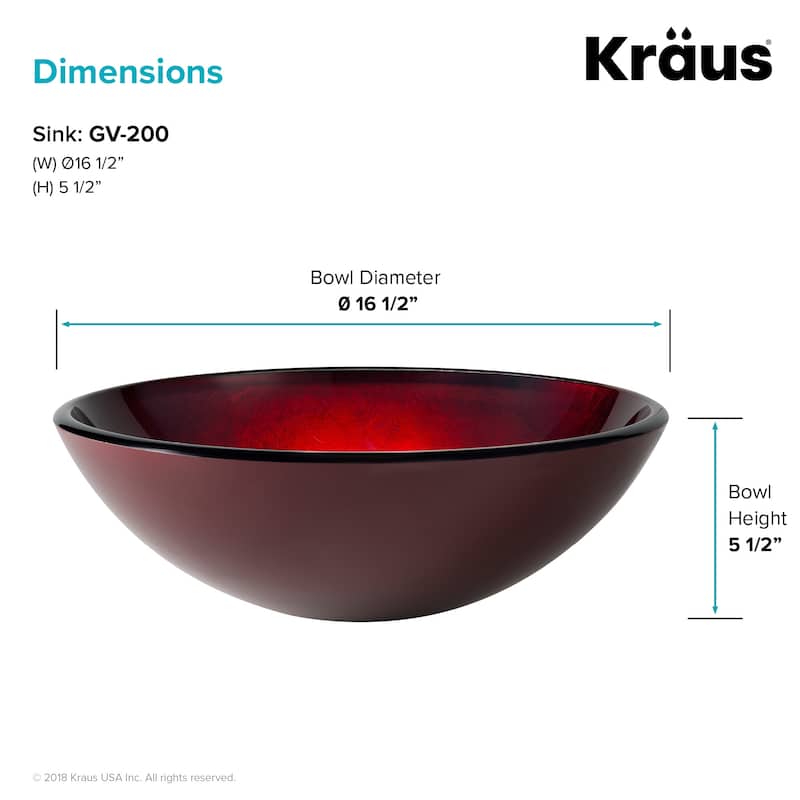 Kraus 16-1/2" Irruption Red Glass Vessel Bathroom Sink Only