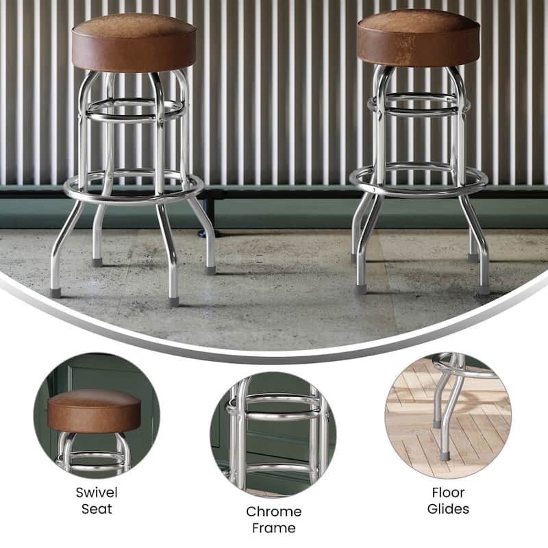 Double Ring Chrome Barstool - 20.5"D x 20.5"W x 30.25"H