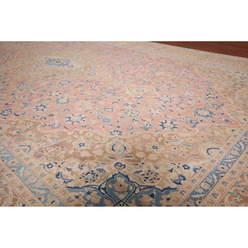 Traditional Kashan Persian Large Vintage Rug Hand-Knotted Wool Carpet - 9'6"x 14'10"