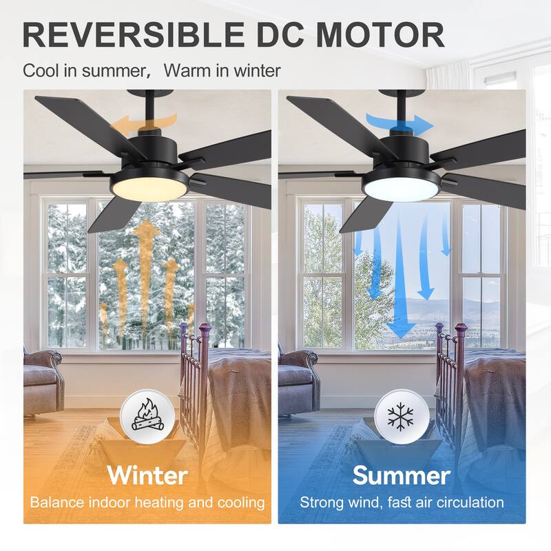 52" Black 5-Blade Integrated LED Ceiling Fan with Light and Remote