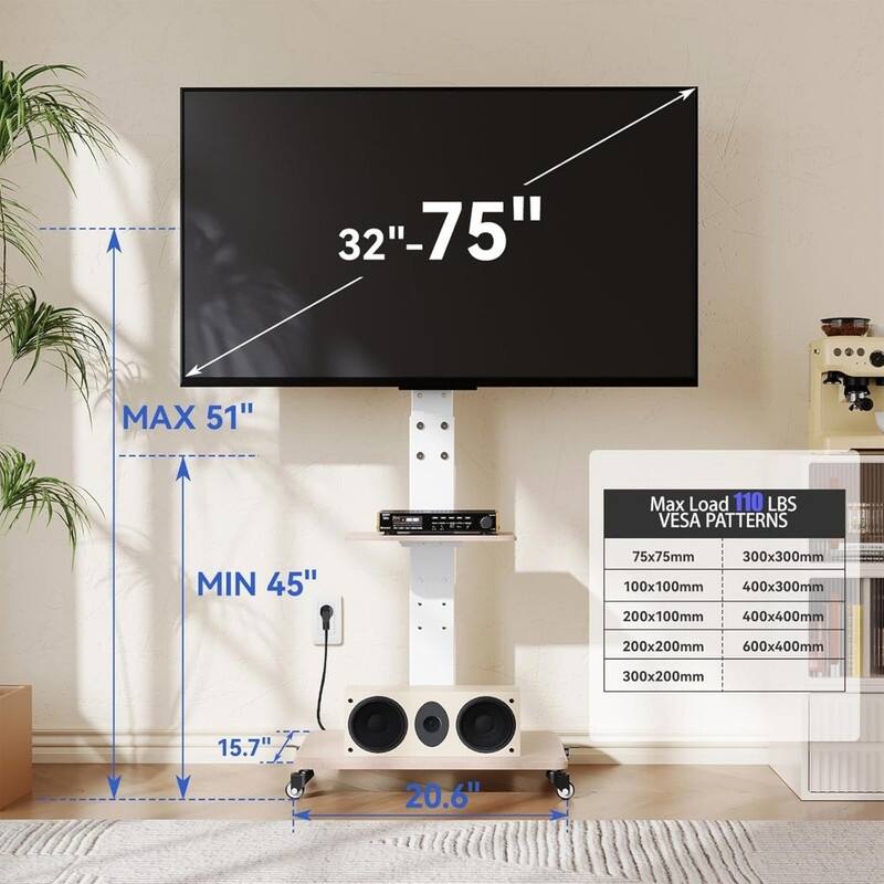 Rolling TV Stand with Tilt