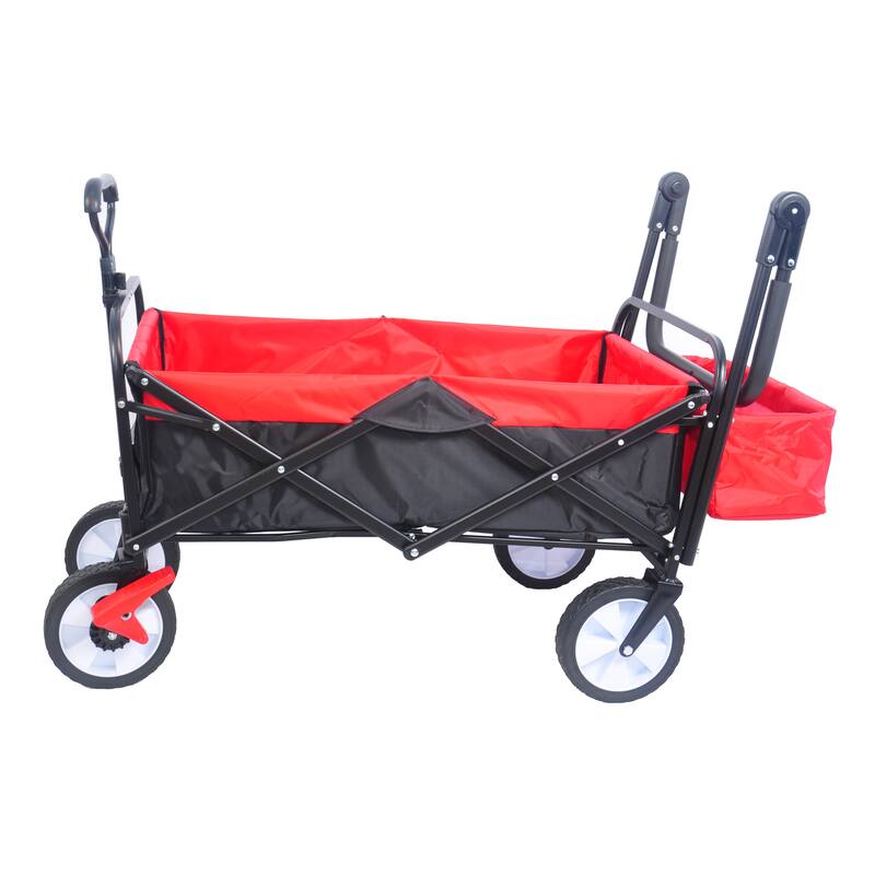 folding wagon Collapsible Outdoor Utility Wagon, Heavy Duty Folding Garden Portable Hand Cart, Drink Holder, Adjustable Handles