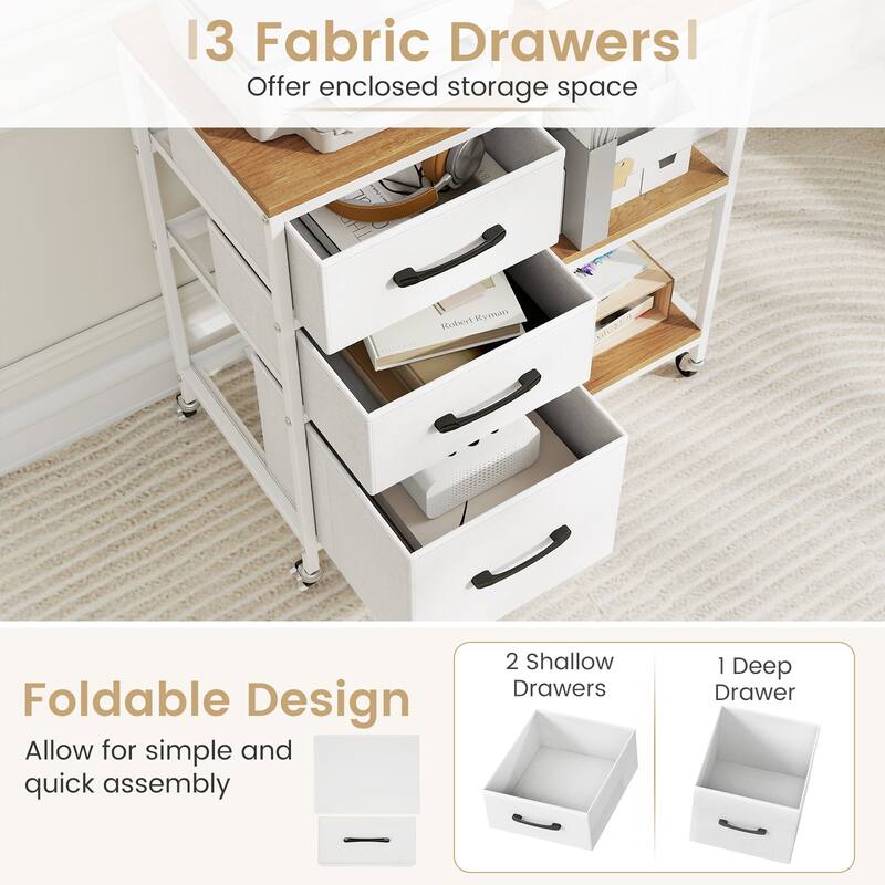 Gymax 3 Drawer Mobile File Cabinet w/Charging Station Open Storage