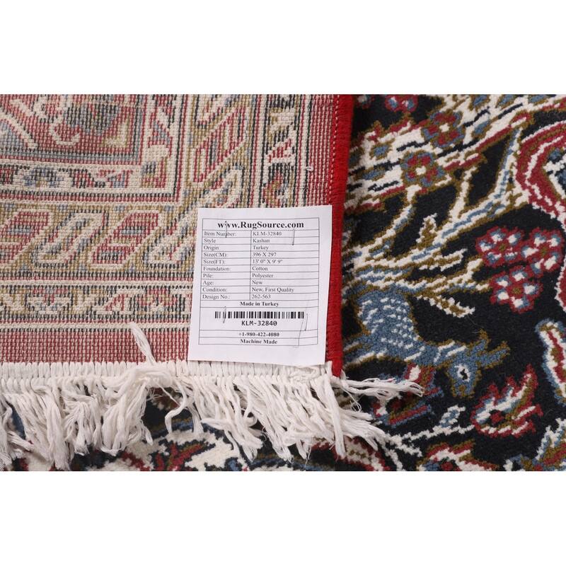 Animals Design Red Kashan Turkish Area Rug Machine Made Carpet - 9'9" x 13'0"