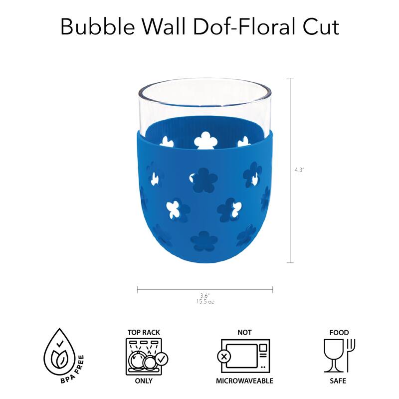 Abode Homewares Party Sleeve Flower Acrylic Stemless Wine Glass - Blue - 15.5 oz - Set of 6