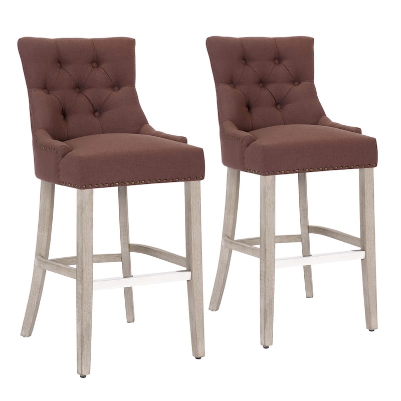 Carter 29" Linen Fabric Tufted Upholstered Bar Stool (Set of 2) - N/A