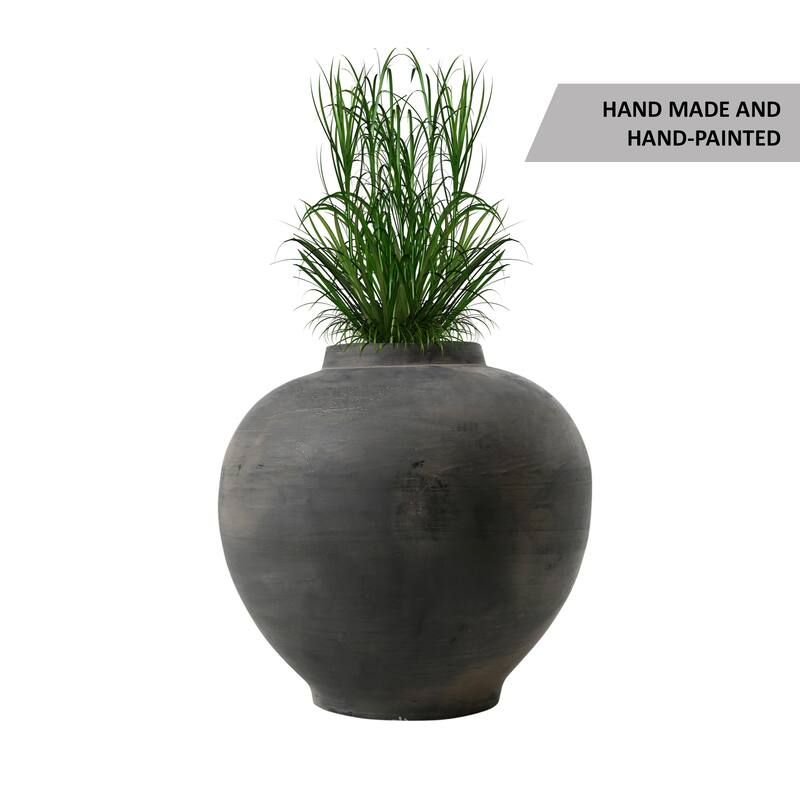 Artissance Earthy Gray Small Pottery Apple-Shaped Pot, 10 Inch Tall