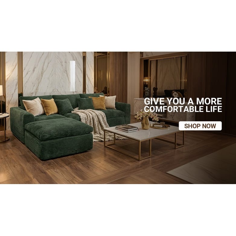 GDFStudio Zephyrian Corduroy Foam Modular Sofa with Cloud Cushions and Convertible Design