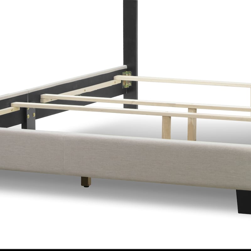 Arin Beige Fabric Queen Bed with Button Tufting and Black Nail Head
