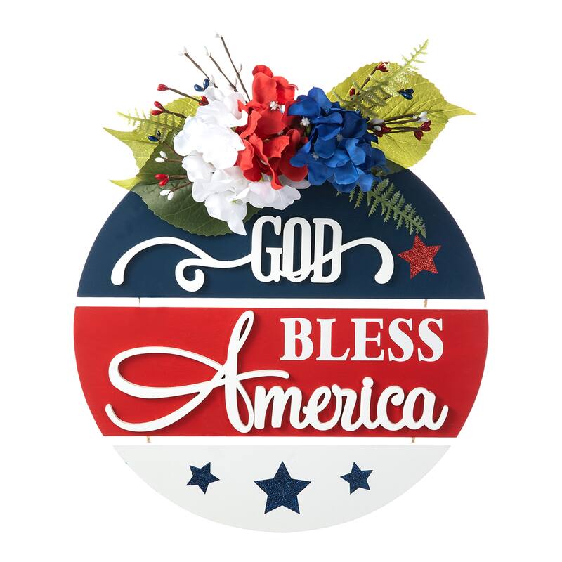 Glitzhome Patriotic/Americana Wooden Flag Sign Door Hangers Decor