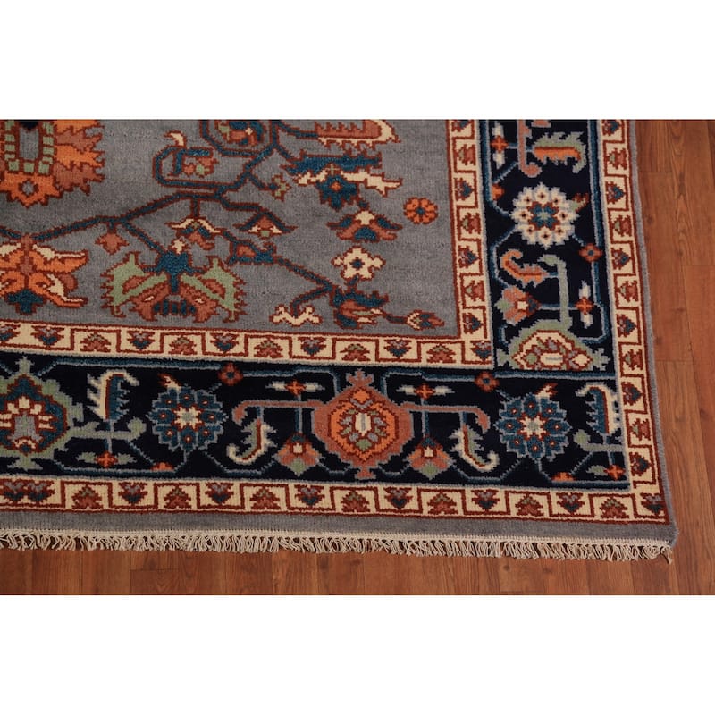 Gray Blue Geometric Kazak Indian Area Rug Handmade Wool Carpet - 7'10"x 9'11"