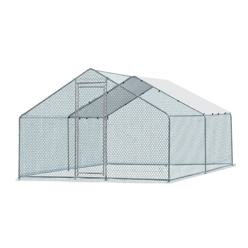13x10 ft Metal Chicken Coop with Walk-In Run and Waterproof Cover