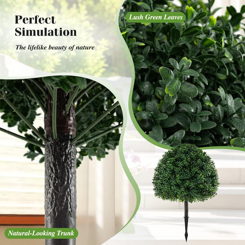 28" Artificial Boxwood Topiary Ball Tree Set of 2 with Ground Spike for Indoor Outdoor Decor - 28"H