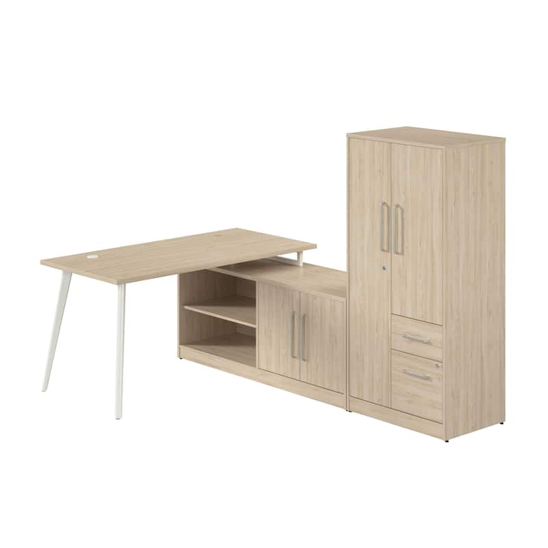 Bush Business Furniture Vista 60W L Shaped Desk with Cabinet, Wardrobe