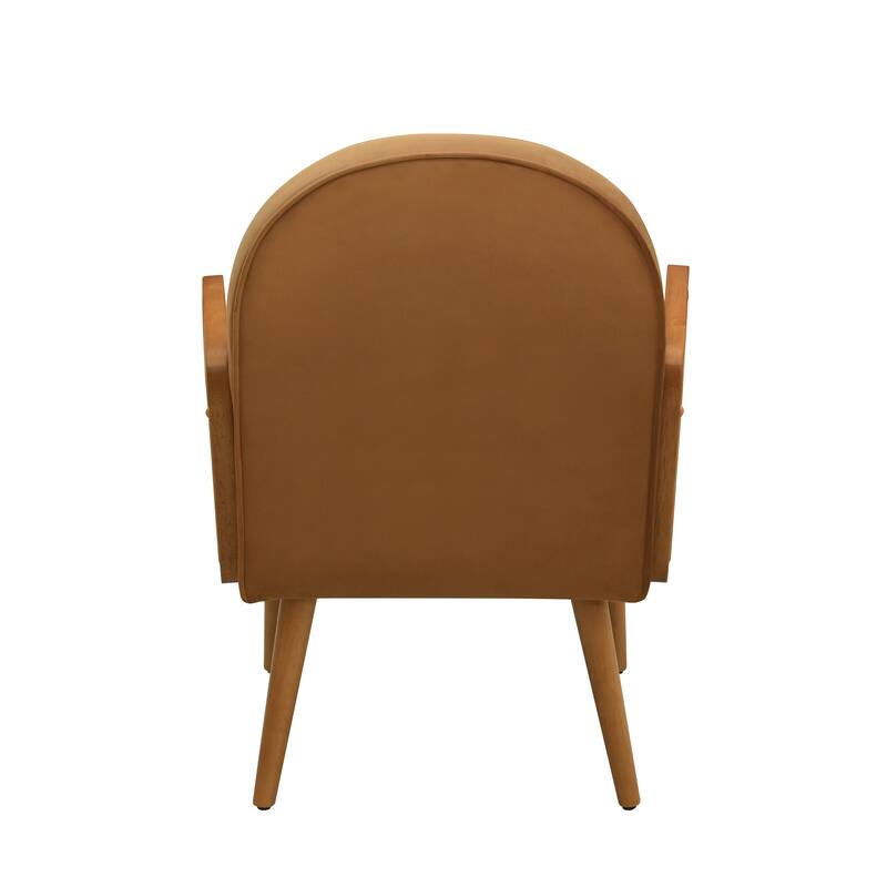 Mid-century Accent Chair with Rattan Armrests&Wooden Legs, for Living Room Reading Bedroom Balcony, Brown