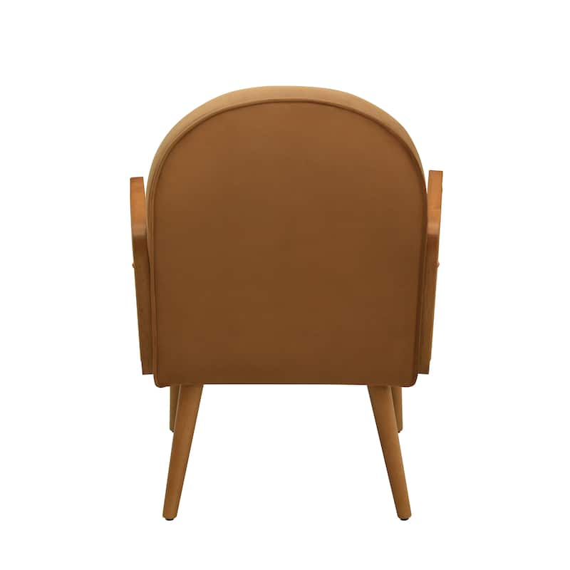 Velvet Accent Chair with Rattan Armrests, Rubberwood Legs and Ergonomic Back Support