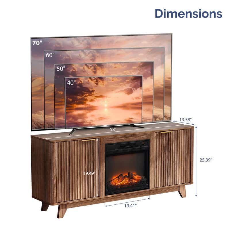 Farmhouse 58'' TV Stand For Tvs Up To 70'' With Electric Fireplace and 2-Door