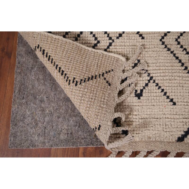 Beige Moroccan Oriental Area Rug Hand-Knotted Wool Carpet - 4'8" x 8'3"