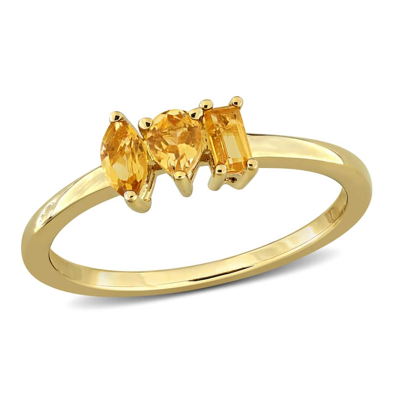 Miadora Multi-Gem Three Stone Ring Sterling Silver - 7 - Yellow