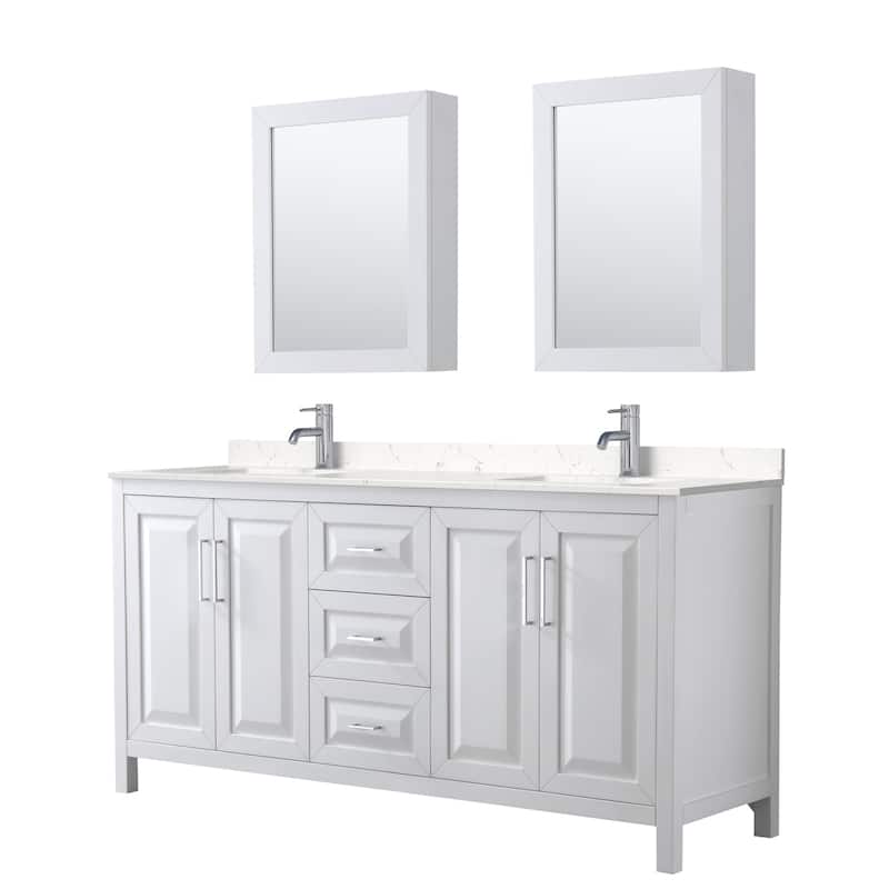 Wyndham Collection Daria 72" Free Standing Double Basin Vanity Set - White / Carrara Cultured Marble Top / Polished