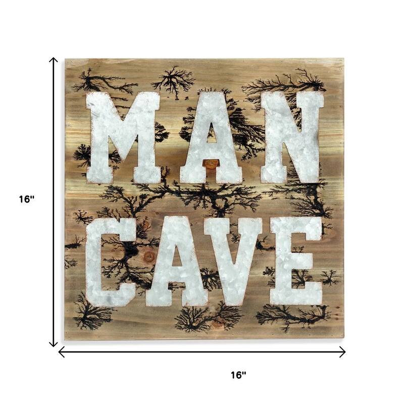 HomeRoots 16" X 16" Brown And Gray Man Cave Wood And Metal Wall Decor
