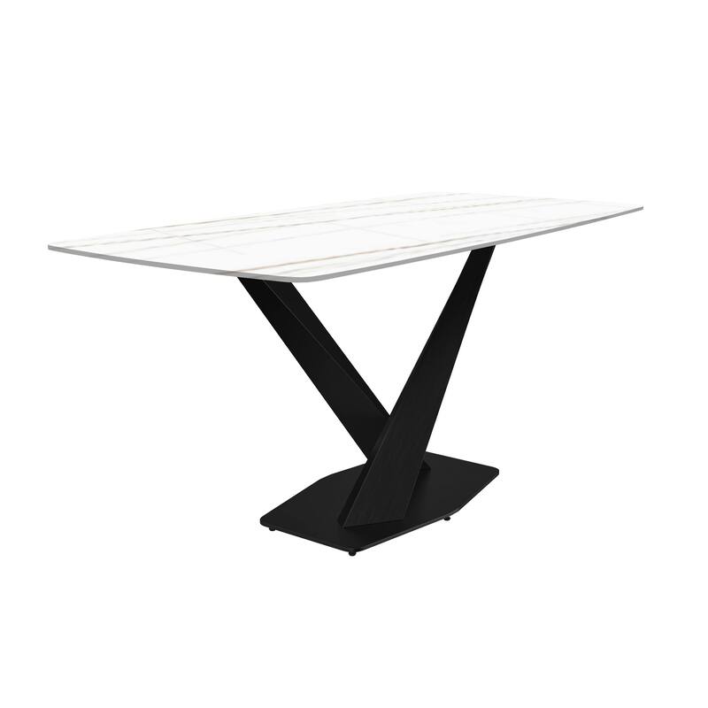 Voren Dining Table with Stone or Glass Tabletop in Black Steel Base - 55 Inch - White/Gold