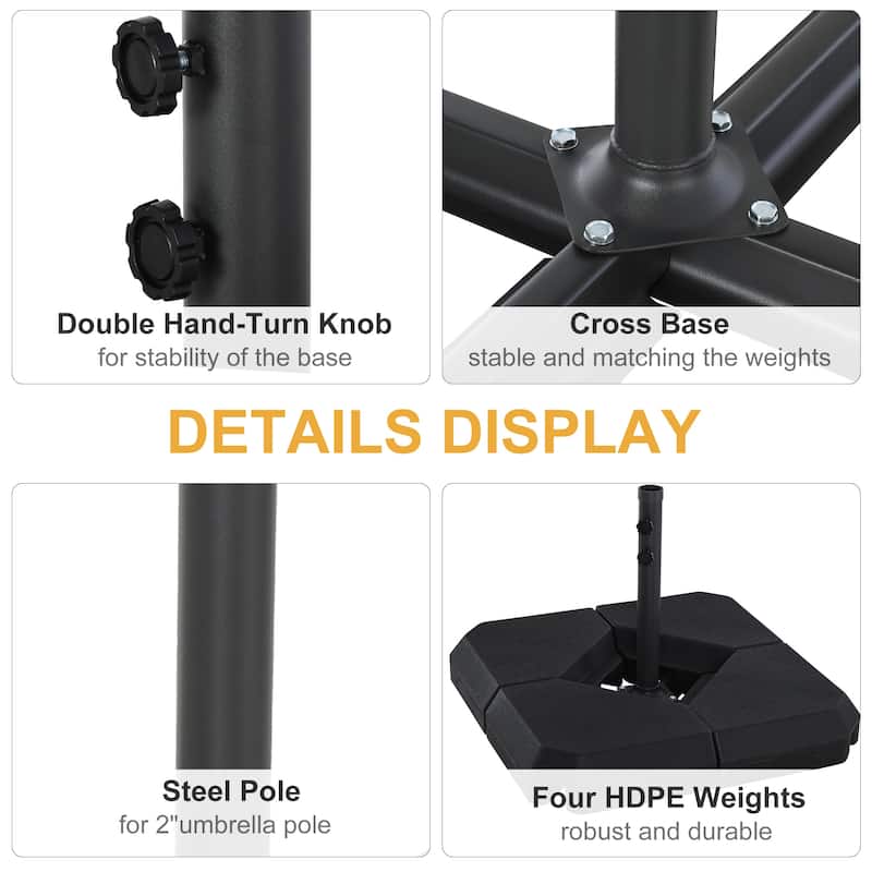 Outsunny Umbrella Stand Fitting 48mm Poles and Steel Base with 4 Fillable Plastic Weights, 4 Gal. Capacity Each, Black