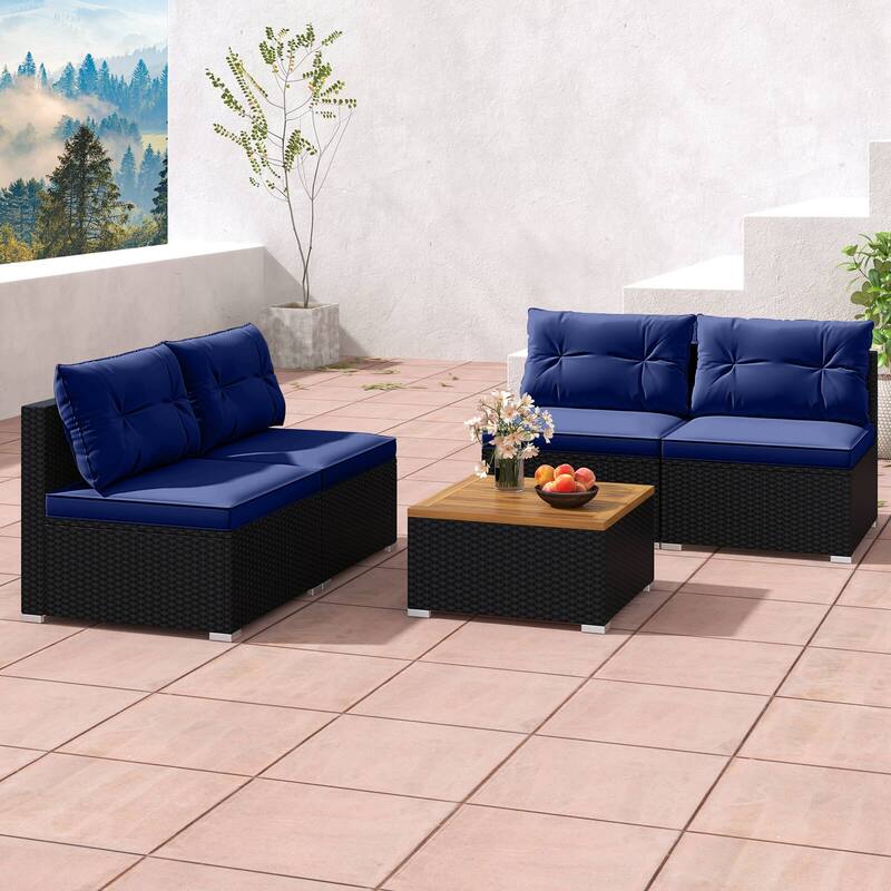 Costway 5 Piece Outdoor Furniture Set with Seat & Back Cushions Acacia - See Details