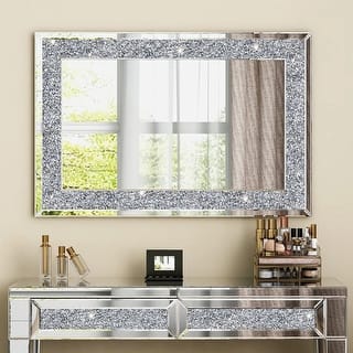 Glam Crystal Accent Wall Mirror Sparkly Silver Mirror