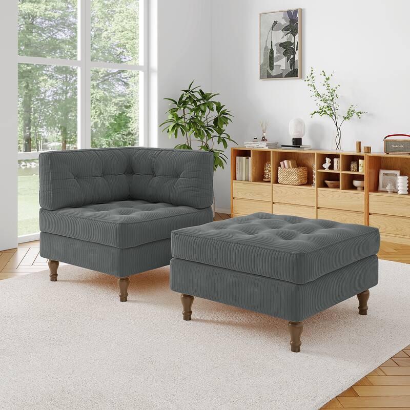 Corduroy L-shape Modular Corner Sectional Sofa with Reversible Storage Ottoman