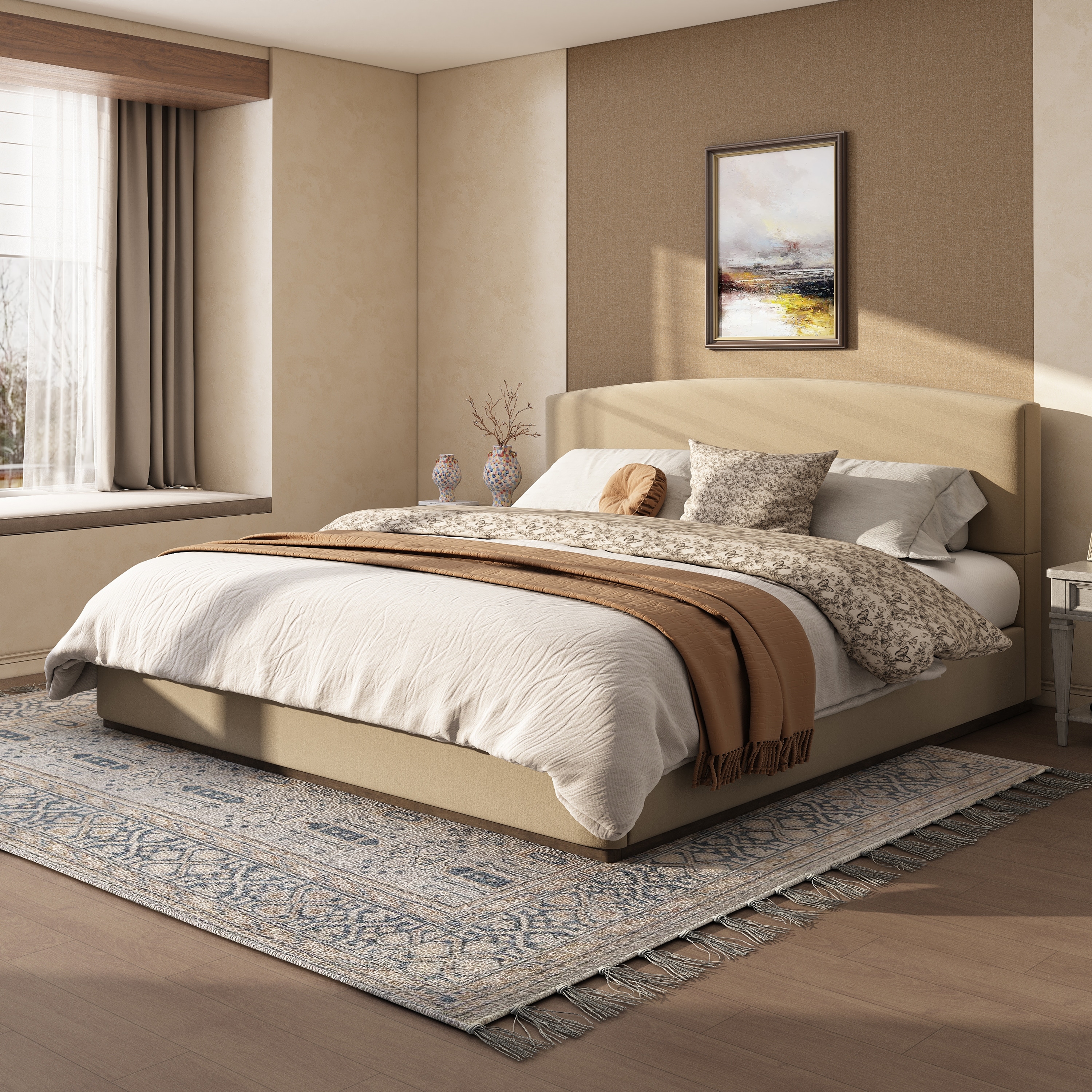 Christopher Knight Home - Modern Velvet Upholstered Bed Frame with Solid Wood Base