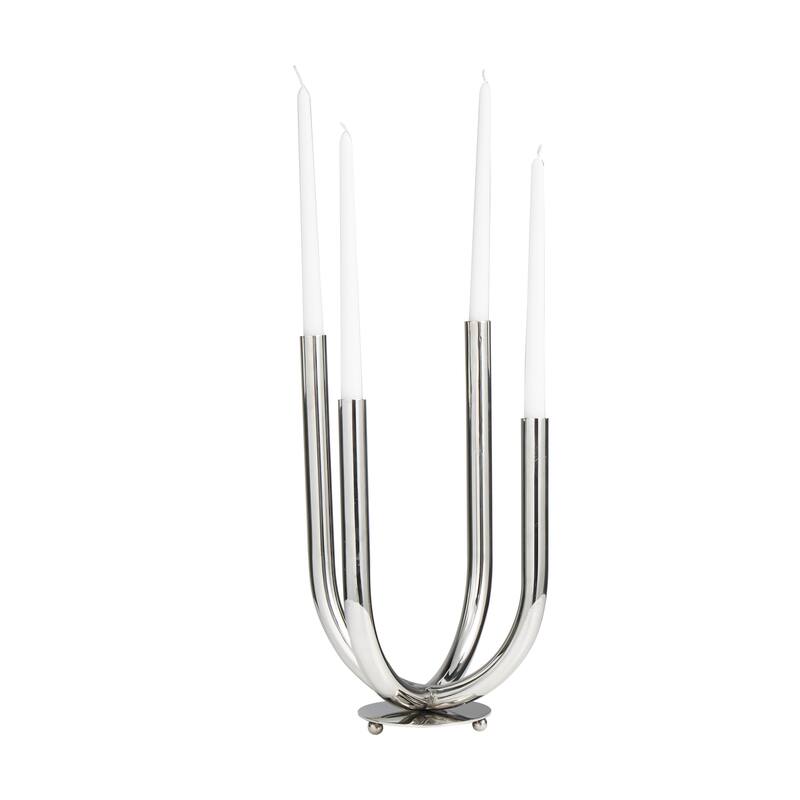 Silver Stainless Steel Metal Abstract U-Shaped Candelabra