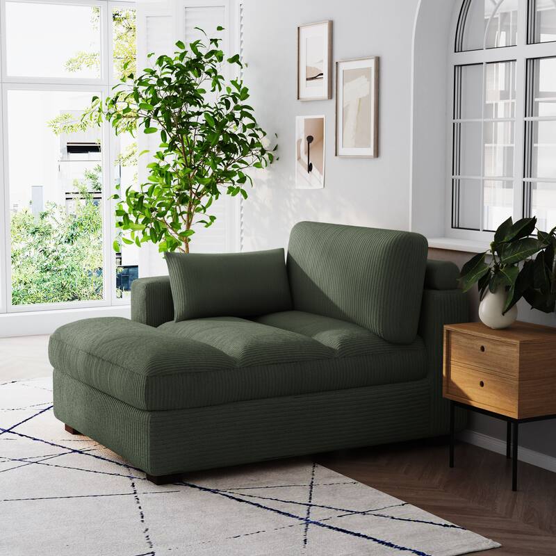 Oversize Corduroy Chaise Lounge Modular Sectional Sofa with Pillow