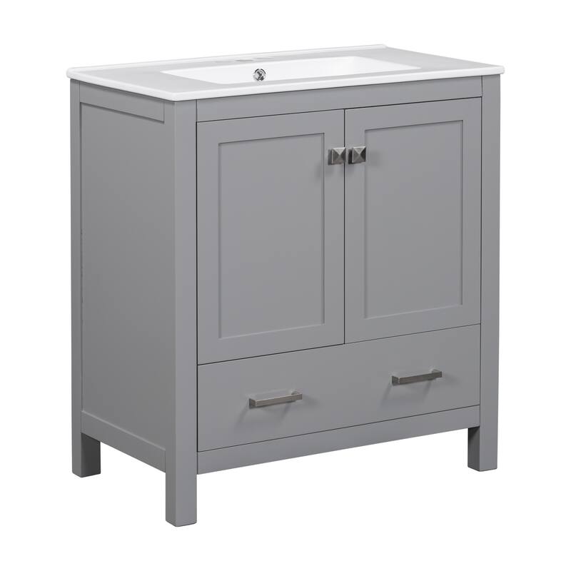 GDFStudio - Aurora Wood Bathroom Vanity Set with Ceramic Sink and Divided Drawers