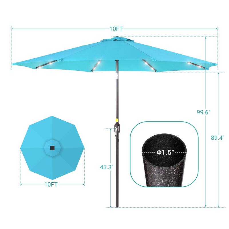 BONOSUKI Patio 10Ft LED Market Umbrellas With Solar Lights, Table Umbrella for Patio and Outdoor With Tilt Button