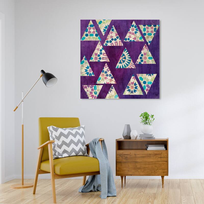 Wynwood Studio Canvas Abstract Deco Triangles Purple and Dark Purple Traditional Wall Art Canvas Print - 30 x 30