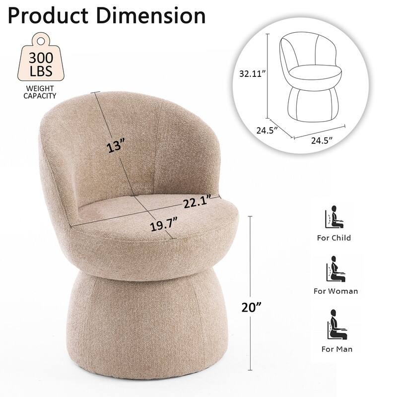 Swivel Modern Accent Chair Set of 4, Armless Upholstered Barrel Chairs