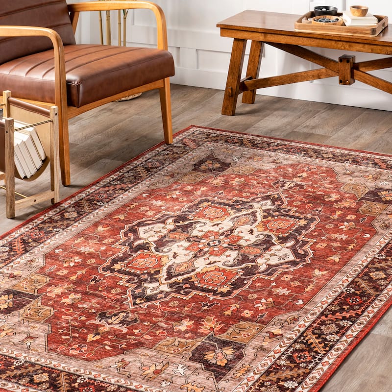 Nuloom Hera Medallion SplashGuard Machine Washable Area Rug