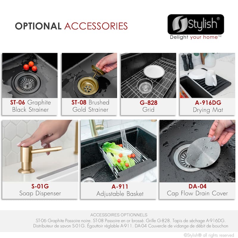 Dual mount 28 inch Black Composite Granite Single Bowl Workstation Kitchen Sink