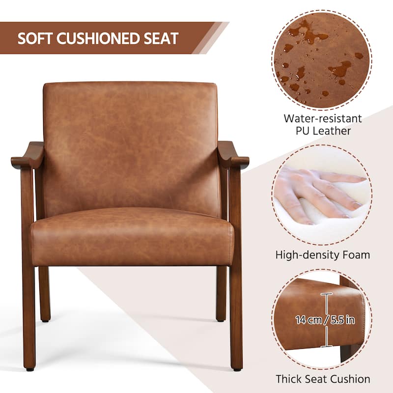Yaheetech Upholstered Accent Chair Boucle Armchair with Solid Wood Legs - 24.5" L × 28" W × 29" H