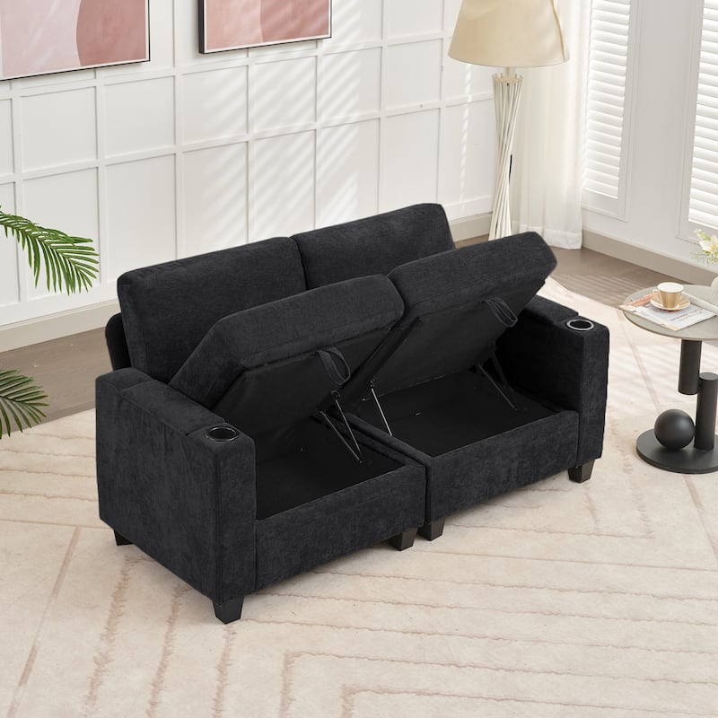 Chenille Sectional Sofa, Hidden Storage & Modular Design