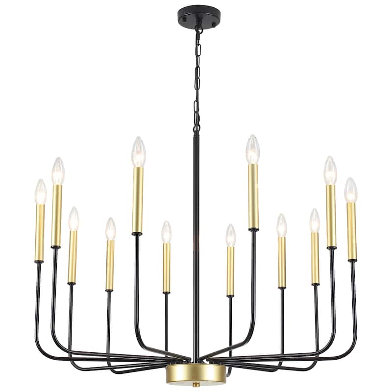 12-Light W32.08" x H70.07" Rustic Candle Chandelier for Dining Room Bedroom