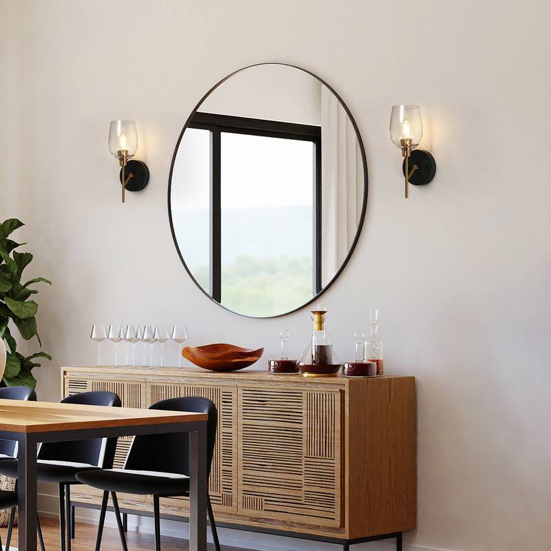 Denan Modern Transitional Gold Bedroom Wall Sconces with Textured Glass Bathroom Vanity Lights - D 5.5" x H 12"