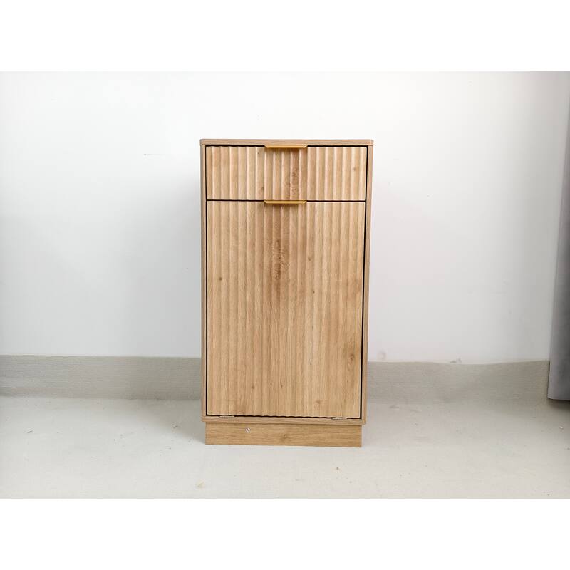 10-Gallon Woodgrain Tilt-Out Trash Can Cabinet Wooden Garbage Recycling Cabinet with Wave-Textured Hideaway Drawer&Pull-Out Bin