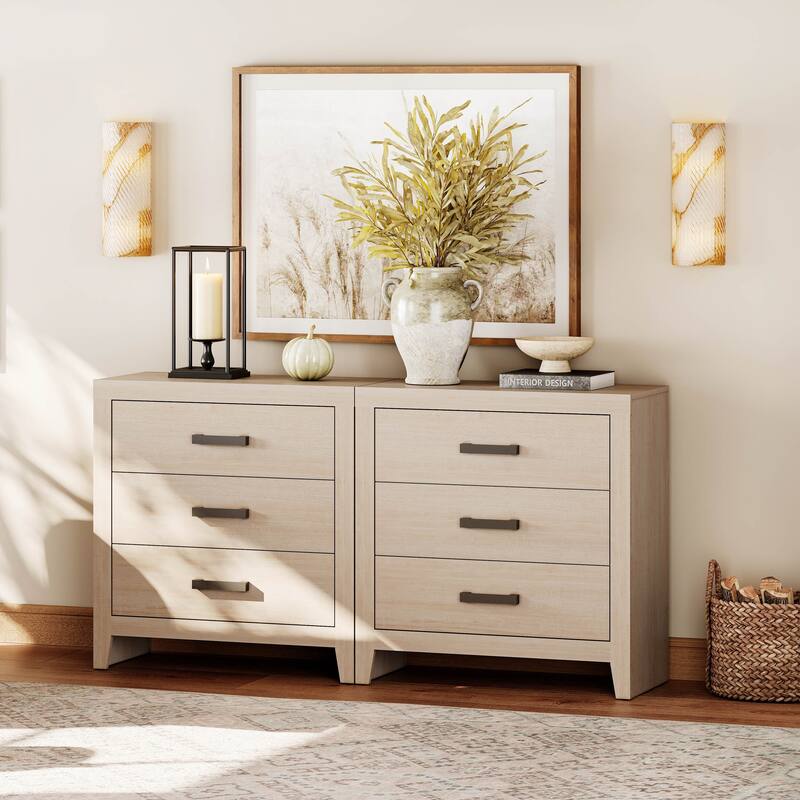 WAMPAT Farmhouse 3-Drawer Dresser, Wooden Chest of Drawers, Modern Storage Organizer & Nightstand for Bedroom, Living Room