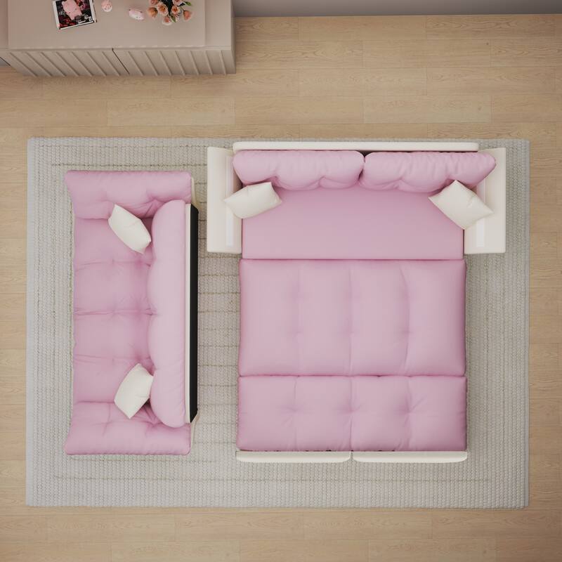 74.8" Queen Pull Velvet Out Sofa Bed, 3-in-1 Convertible Sleeper Tufted Sofa with 2 Soft Pillows-Pink