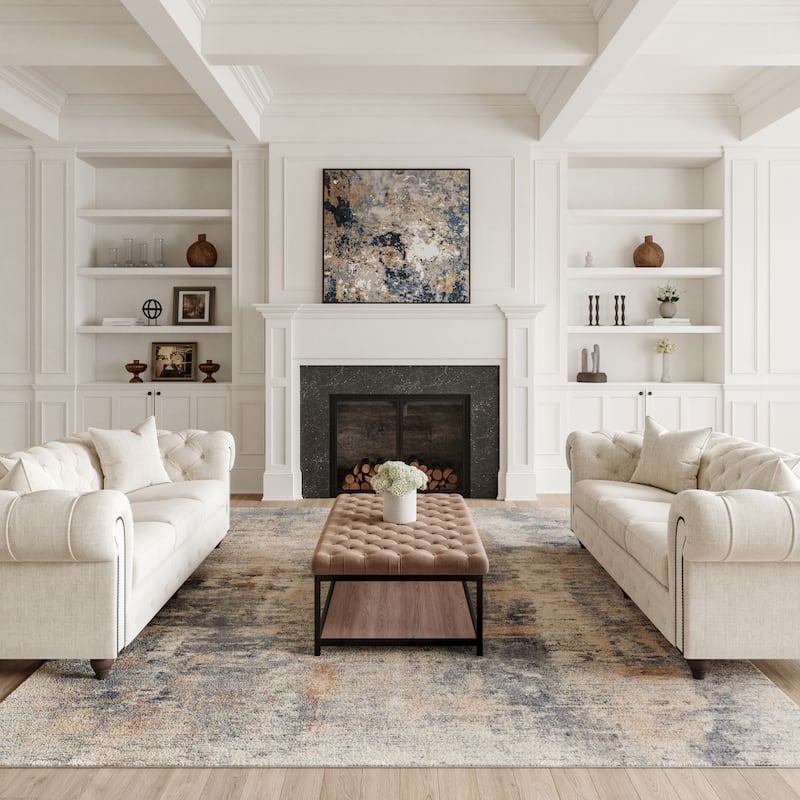 Rustic Textures Modern Transitional Abstract Area Rug - 7'10" x 10'6" - Beige - Runner/Rectangle