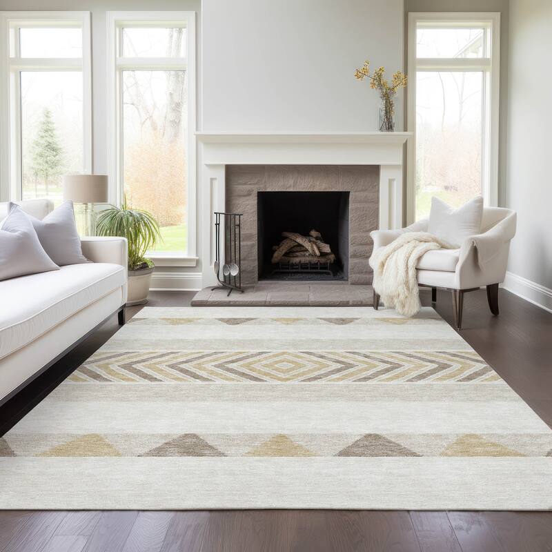 Machine Washable Indoor/ Outdoor Global Boho Chantille Rug