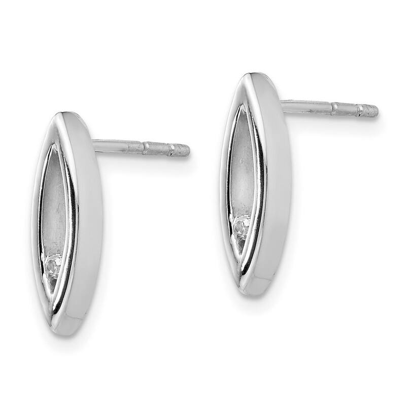Curata Polished Post Earrings White Ice .02ct. Diamond Earrings - 15x4mm Wide