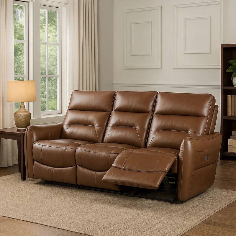 Teren Power Recliner Sofa, 86 Inch, Brown Grain Leather